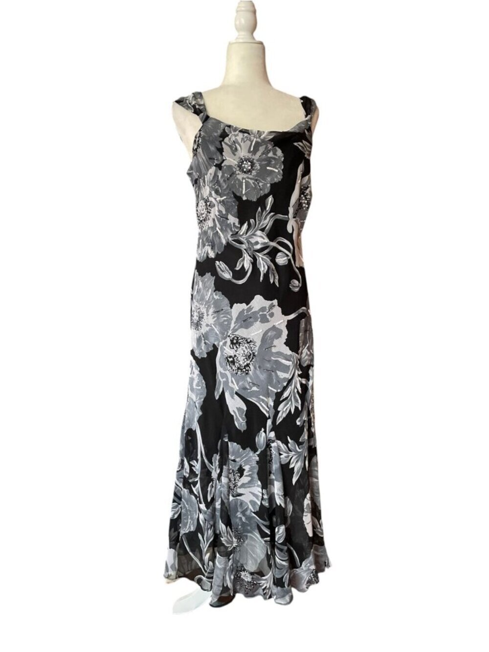 Vintage Midnight Velvet Y2K Fairycore Floral Midi Dress SZ M Black Sequin - Picture 2 of 14